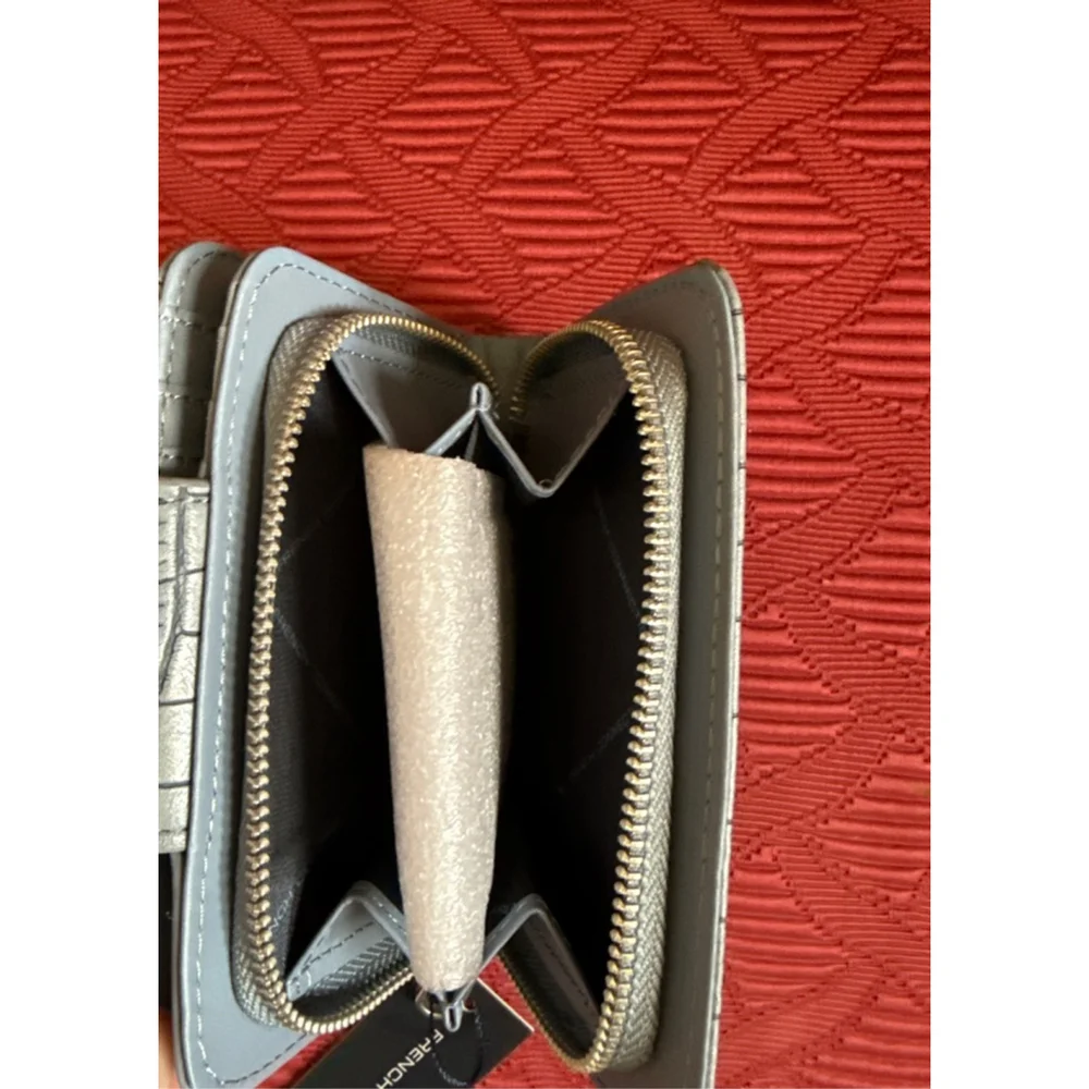 French Connection Emmy Denim Croco Fold Zipper Wallet with Silver Hardware - Picture 5 of 7